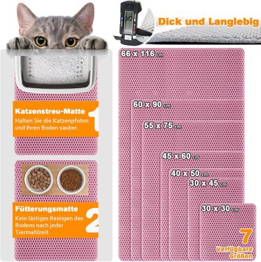 Килимок для котячого туалету Blissstorm Matte 60x90cm з EVA, двошаровий, водонепроникний, антиковзкий, легко миється. Підходить для всіх котів. Колір хакі/рожевий.