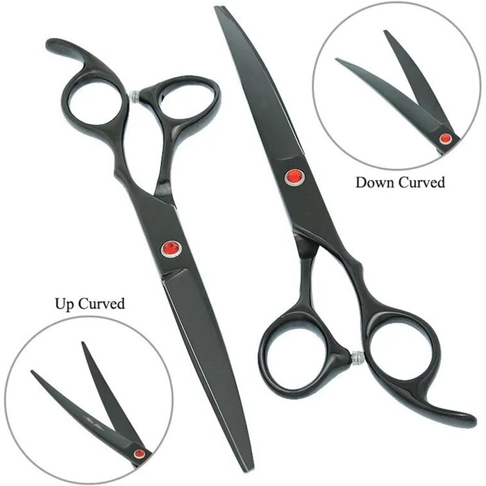 Професійний набір ножиць для грумінгу собак та котів 5 в 1: прямі, вигнуті, розріджуючі ножиці та гребінець для догляду за шерстю