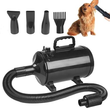 Професійний фен для собак 3200W з 4 насадками, чорний, для грумінгу