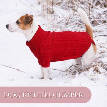 Теплий святковий светр для собак - червоний, з отвором для повідка, для чихуахуа, рейнхаунд та котів (S, груди 40 см, спина 28 см)