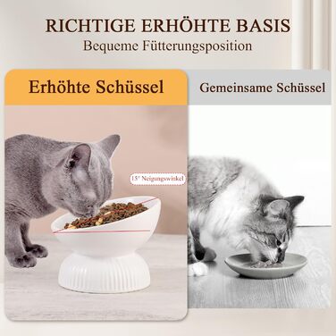 Підвищена годівниця для котів з кераміки - нахилена миска проти блювоти для котів - 280 мл, діаметр 15,5 см, біла