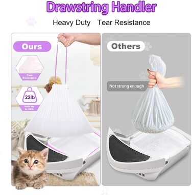 Вкладиші для котячого туалету Elzrghs з шнурком, сумісні з котячими туалетами 3/4, пакети для сміття, міцні, для автоматичних самоочисних туалетів, 50 шт.