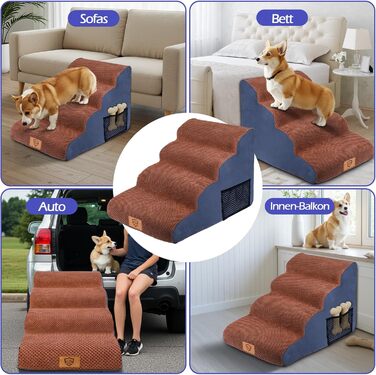 Сходинки для собак та котів: 4-ступенева переносна драбинка з високощільних матеріалів, коричнева