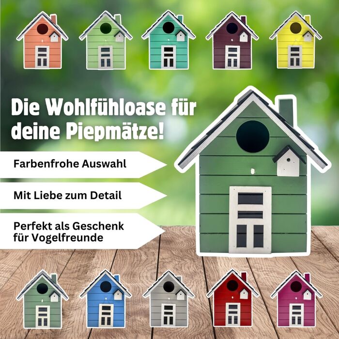 Пташник Vogelhaus No.64 - ідеальне місце для малих птахів (синиць, зябликів, сніжників). Підходить для декору інтер'єру та як гніздовий будиночок на вулиці. Темно-зелений колір.