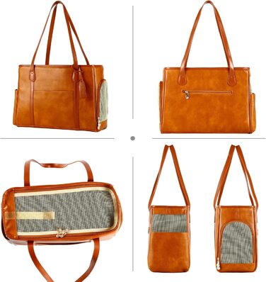 Сумка-переноска для собак та котів Monanller, шкіряна, для маленьких собак, кошенят, цуценят, схвалена авіаперевізниками, м'які стінки, коричнева