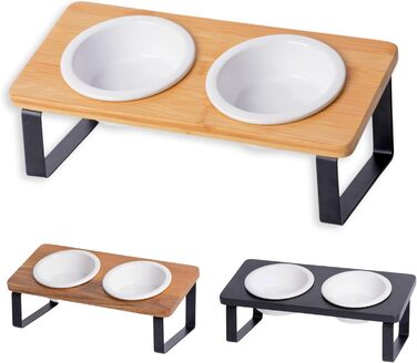 Підвищена годівниця для котів, ергономічна керамічна годівниця з дерева та бамбука, для котів та маленьких собак