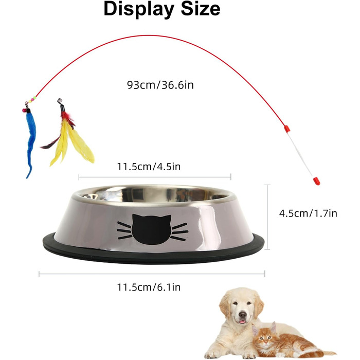 Набір мисок для котів 3 шт. + іграшка для котів, миски для корму котів, миски з нержавіючої сталі, годівниця для котів, миска для води, для котів та маленьких собак (Синій + Зелений + Срібло)