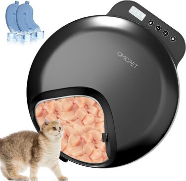 Автоматичний дозатор корму для котів та собак, 8oz*4 прийоми їжі, з таймером, з замком безпеки, з 2 охолоджувальними акумуляторами (Чорний)