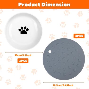 Набір мисок для котів з кераміки (3 шт.) з антиковзкими килимками, миски для корму котів, собак, кроликів, керамічні миски для їжі