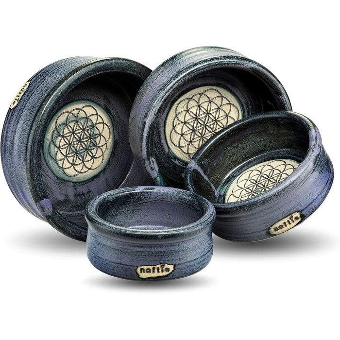 Керамічна миска для собак та котів KRAFTSPIRALE (зелено-блакитна) - ручної роботи, 0,6 л, 17-18 см