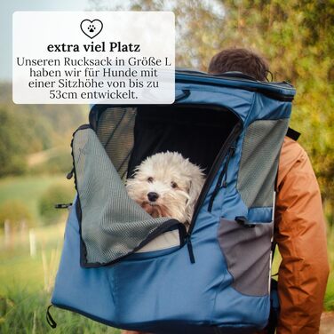 Рюкзак для собак Wanderpfote Daypack до 16 кг, розмір L, синій – преміум-рюкзак для середніх собак з регульованою системою перенесення та великим простором для улюбленця