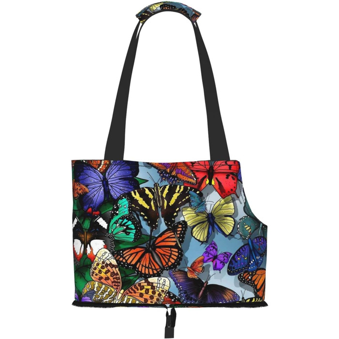 Сумка-переноска для собак, легка та зручна, з принтом метеликів. Підходить для маленьких тварин.