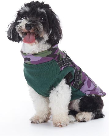 Зимовий теплий пуховик для собак з прорізами для зчеплення, вітронепроникна куртка для холодної погоди, бавовна, костюм для цуценят, маленьких та середніх собак, розмір XL (XL: Обхват грудей: 50 см, Стиль 8: фіолетовий камуфляж)