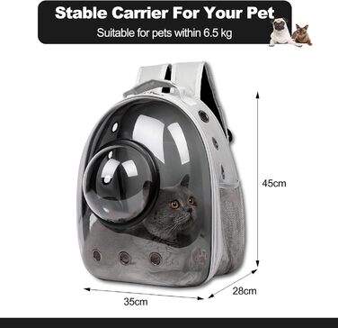 Рюкзак для кота/собаки Galatée, переноска для домашнього улюбленця, водонепроникний, прозорий, чорний, 35*45*28 см