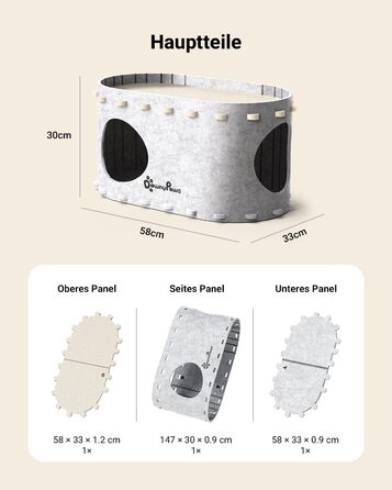 Кігтеточка-будиночок для котів DownyPaws з фетру, 2-ярусна, 50x33x50 см, для ігор та відпочинку, теплий дизайн, захист кігтів, білий