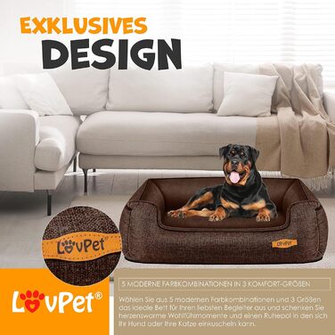 Ліжко-матрац Lovpet для собак XL 110x75x27 см, коричневе, із мискою та 3 кісточками, м'який знімний і праний чохол, для малих, середніх і великих порід