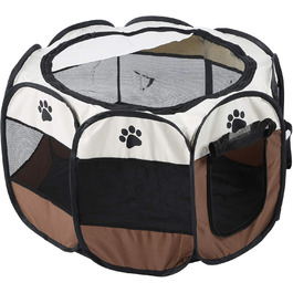 Складане зоо-намет для тварин 8-секційний з бічною сіткою – вольєр для домашніх тварин з блискавками для використання в приміщенні та на вулиці, для подорожей, кемпінгу 68 x 45 см (колір кава)