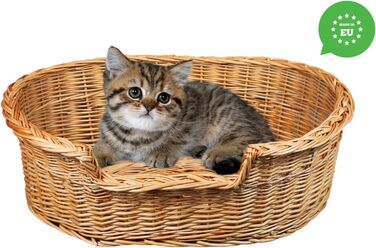 Плетене ліжко для собак та котів з ротангу, 43x28x10/14 см, розмір 75x54x21 см (без подушки)