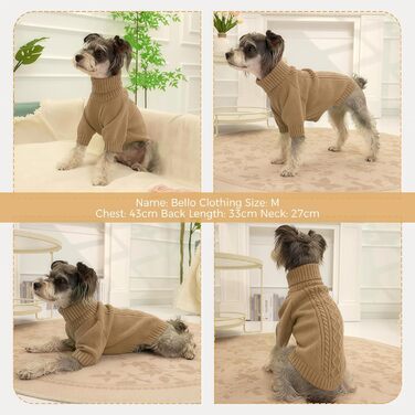 Теплий зимовий пуловер для собак середніх порід, з коміром-горловиною, хакі, розмір M (обхват грудей 44 см)