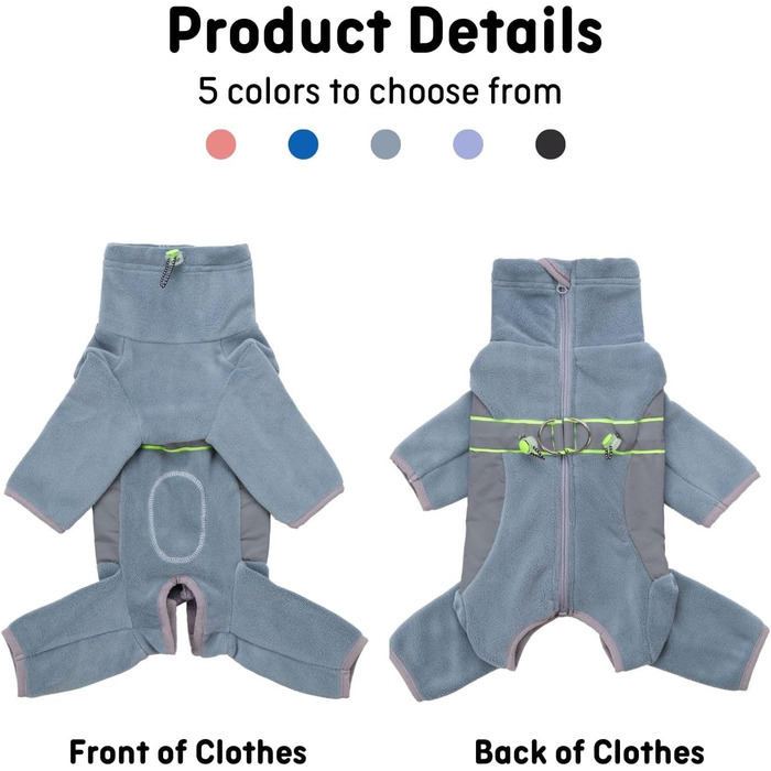 Флісовий теплий зимовий одяг для собак, куртка-комбінезон з D-кільцем, регульований, для маленьких та середніх собак (Сіро-блакитний, M)