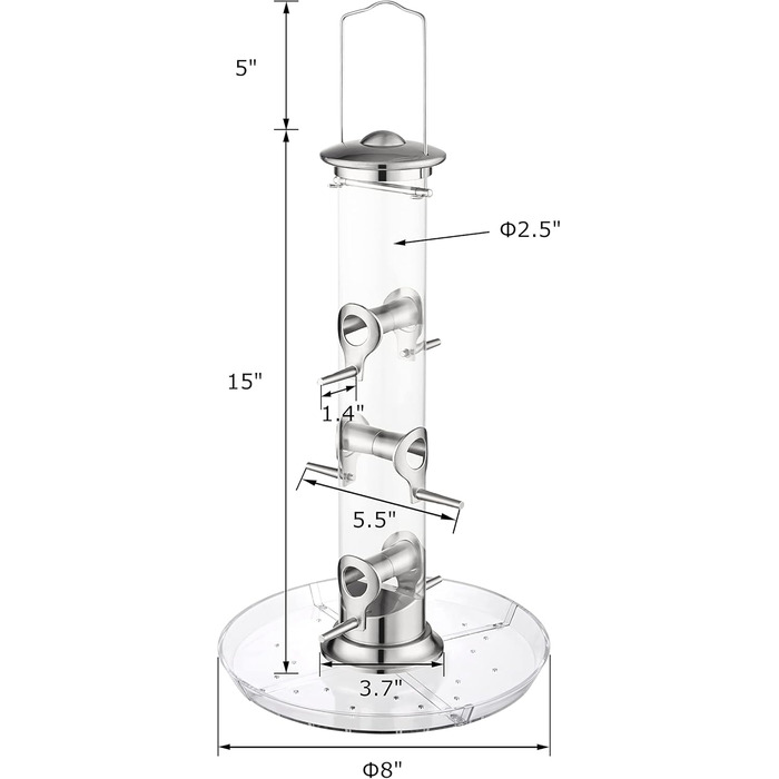 Годівниця для птахів iBorn з 6 місцями для підльоту, 20 см тарілка для корму, алюмінієва, 38 см