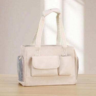 Сучасна переноска для тварин з екошкіри, біла, з кишенями, для котів та собак, схвалена авіаперевізниками