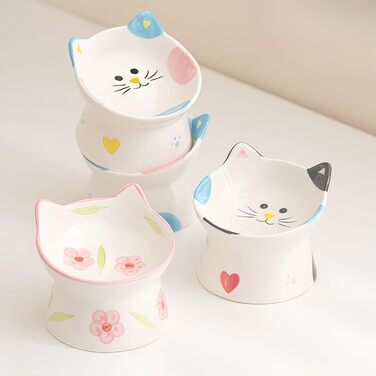 Керамічний годівник для котів з підставкою, нахилений на 15°, захист шиї, чорний/білий