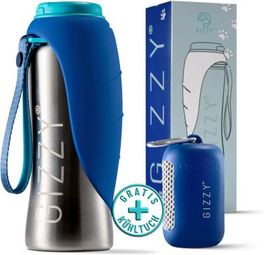 Гіззі® Поїлка для собак - пляшка для прогулянок, не протікає, з нержавіючої сталі, 2 розміри + м'яке рушник для собак | Поїлка для собак, 500 мл, блакитний океан