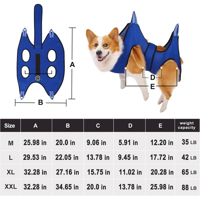 Гамак для грумінгу собак Kkiimatt, обладнання для догляду за тваринами, для середніх та великих собак/котів, набір для стрижки нігтів (кліпер + пилка), широка стрічка, мішок для відходів, блакитний
