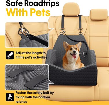 Автокрісло для собак UNICITII: безпечне та зручне автоліжко для собак малого та середнього розміру (до 13.6 кг), чорного кольору.