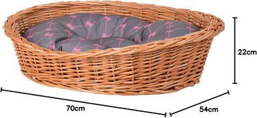 Корзина для тварин e-wicker24 з плетеного лози, сіра (70x54x22 см) - для собак та котів