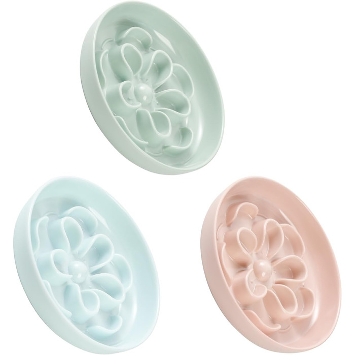 Набір мисок протиковтання для котів та маленьких собак 3 шт. - Миски з лабіринтною конструкцією, зелені, блакитні, рожеві