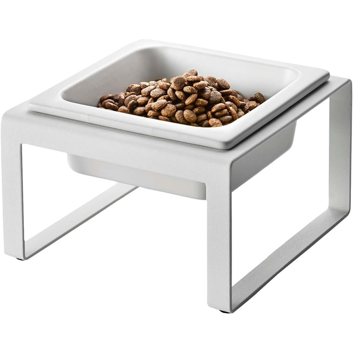 Миска для тварин Yamazaki 5817 Tower з підставкою, сталь/кераміка, мінімалістичний дизайн, 15 x 15.5 x 10 см