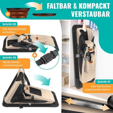 LOVPET® Транспортна переноска для собак та котів, 60x42x44 см | Складана переноска для тварин з мискою та плечовим ремінцем | для котів та собак, Бежевий M