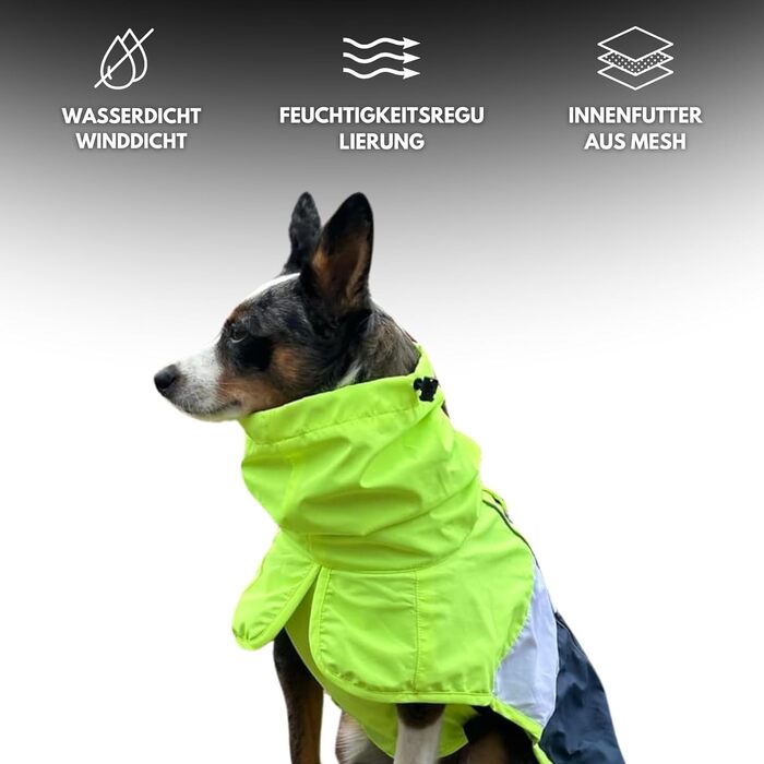 Spark Paws водонепроникний дощовик для собак 3XL, неоново-білий/синій, вітрозахисний, світловідбивний, дихаючий, повний захист тіла, для малих, середніх, великих і дуже великих порід