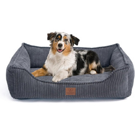 Ортопедичне собаче ліжко преміум-класу з корду для собак маленьких та середніх порід, з додатковою петелькою, водонепроникний внутрішній чохол, собаче ліжко-софа, подушка для собак, знімний та пральний чохол, 80 x 60 x 17 см, Сірий (M)