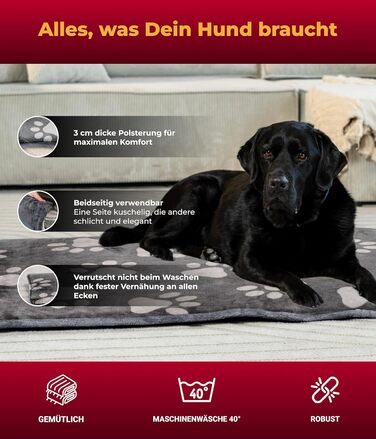Лежак для собак HS-Hundebett XL 95x135 см, двосторонній, м'який, з 3 см наповнювачем, для дивану, авто і клітки, антрацит з лапкою, вироблено в Німеччині