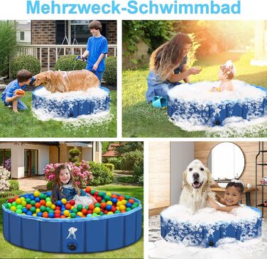 Складаний басейн для собак Fwiull 160×30 см, протиковзкий, для великих і малих порід, синій, портативна ванна для домашніх тварин і дітей