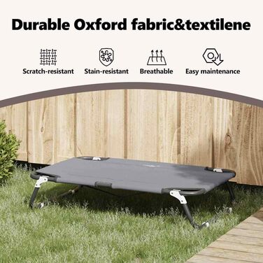 Складане ліжко для собак середніх порід від vidaXL – метал та тканина | Зручне підняте ліжко для дому та вулиці, довговічні меблі для тварин, сучасний дизайн (70 x 46 x 18 см, світло-сірий)