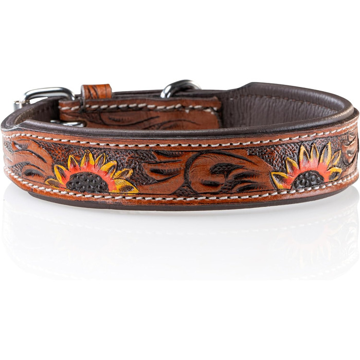 Стильне шкіряне нашийник для собак Джек Рассел від Unikat – ручна робота, з м'якою підкладкою, з натуральної шкіри буйвола, нашийник для собак Soleil (L (40,0-49,5cm), M (31.5-42.0cm))