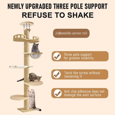 Кігтеточка для котів Katzenbaum висотою 3 м, 6 рівнів, з оглядовим майданчиком та гніздом, для великих котів, активний комплекс для дому та саду
