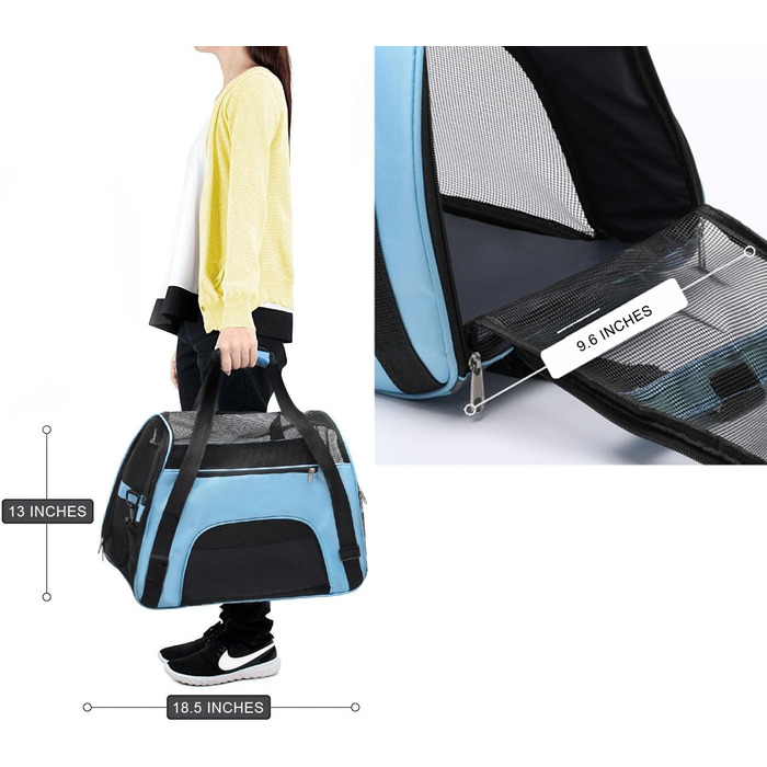 Сумка-переноска для домашніх тварин з м'якими боковинами, блакитна. Розміри: 47 x 24 x 33 см