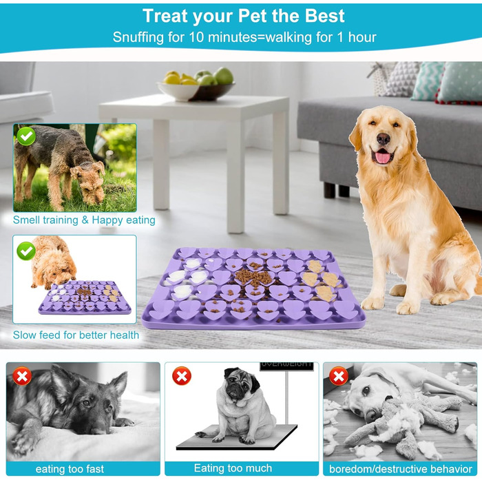 Килимок для собак VOOWO для пошуку їжі, силіконовий килимок-лежанка для собак, миска для повільного годування, килимок для годування собак Slow Feeder, для малих, середніх та великих собак (фіолетовий, великий)