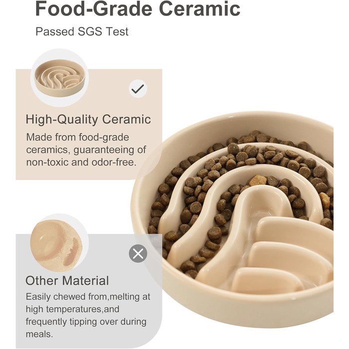 Миска для собак Slow Feeder з кераміки з антиковзним силіконовим краєм - миска-лабіринт для запобігання здуття та ожиріння (Apricot-S) Small Waves-Apricot
