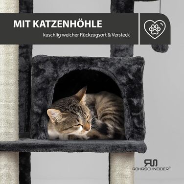 Котячий будиночок Rohrschneider Katzenbaum Travel XL з іграшкою та гамаком - стабільний котячий будиночок для великих котів (сірий)