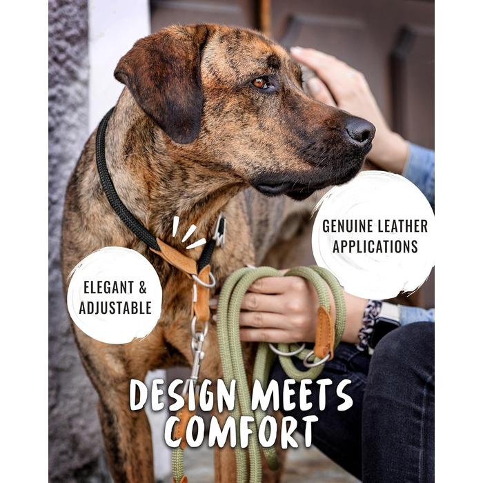 Нашийник для собак Rudelkönig Emma - Елегантний нашийник-стоп для собак з шкіри та нейлону - ø 12 мм - Зручний навчальний нашийник для великих собак (6, Чорний)