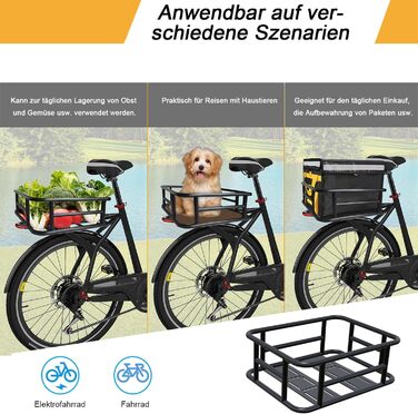 Металевий задній кошик для велосипеда: міцний, великий, з дощем. Підходить для велосипедів та електровелосипедів, для покупок, перевезення собак. Без внутрішнього мішка, з сіткою для багажу.