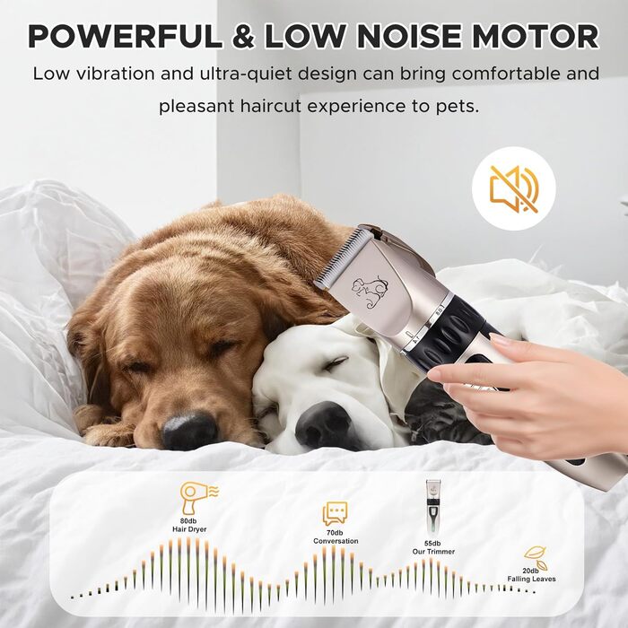 Машинка для стрижки собак, акумуляторна бездротова з 4 насадками, для собак, котів та всіх типів шерсті