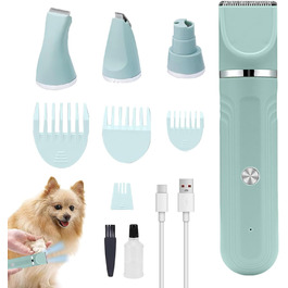 Триммер для собак | Набір для догляду за собаками 4-в-1 | Акумуляторна регульована ножиці для цуценят вдома, зелений