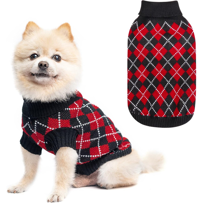 Теплий зимовий пуловер з діамантовим візерунком Kooltail для собак середніх та великих порід, червоний та зелений (M)